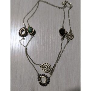 Artisan Boho Statement Necklace Gold Tone Purple Crystal Opalescent Glass